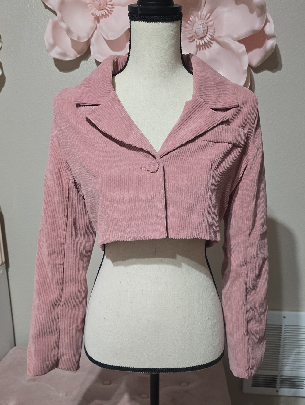Cropped Pink Corduroy Jacket - Women